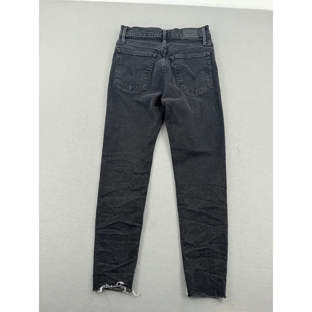 Levis Wedgie Skinny High Rise Black Jeans Raw Hem Button Fly Womens 27 (27x26)